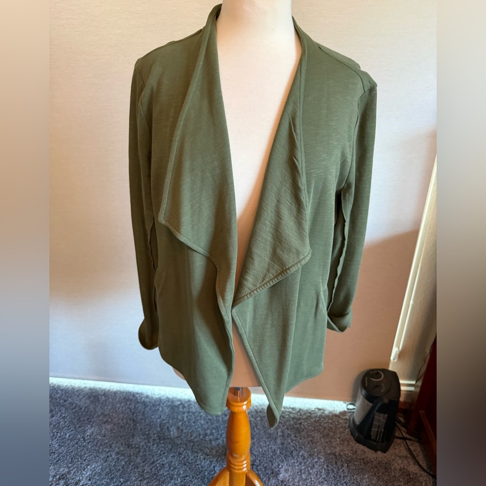 Olive Green Open Front Cardigan Sweater
